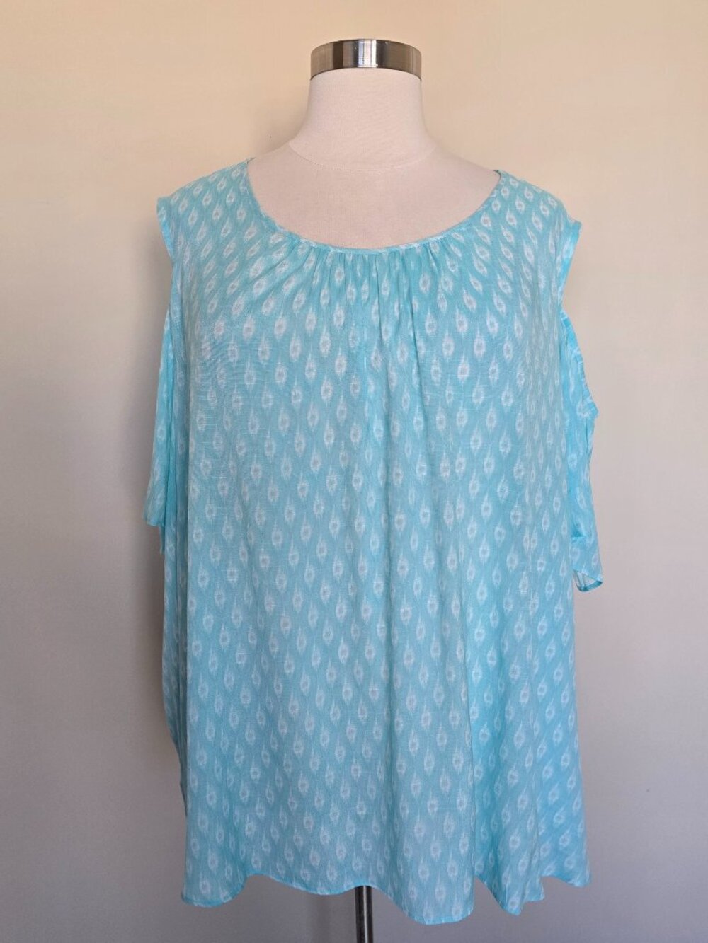 Catherines Plus Size 4X 30/32 Short Sleeve Cold Shoulder Aqua Teal Blue Top NWT